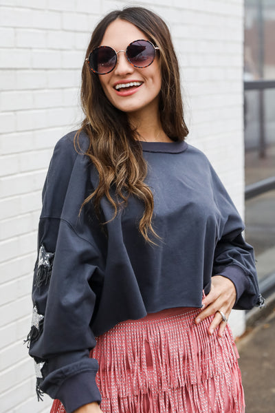 Sequin Star Cropped Pullover