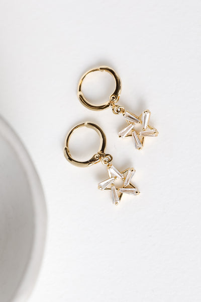 Gold Star Drop Earrings close up