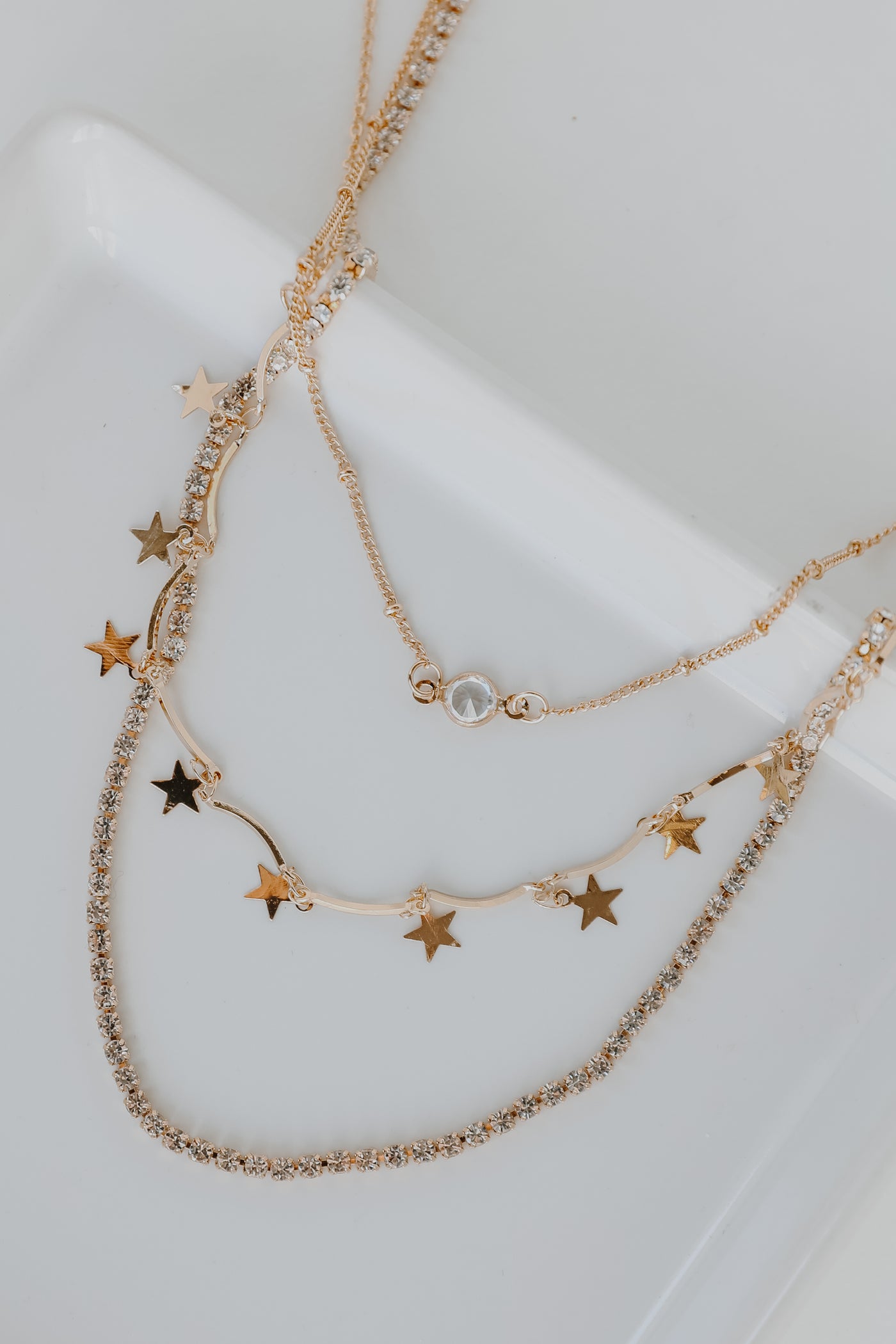 Gold Star + Rhinestone Layered Necklace from dress up