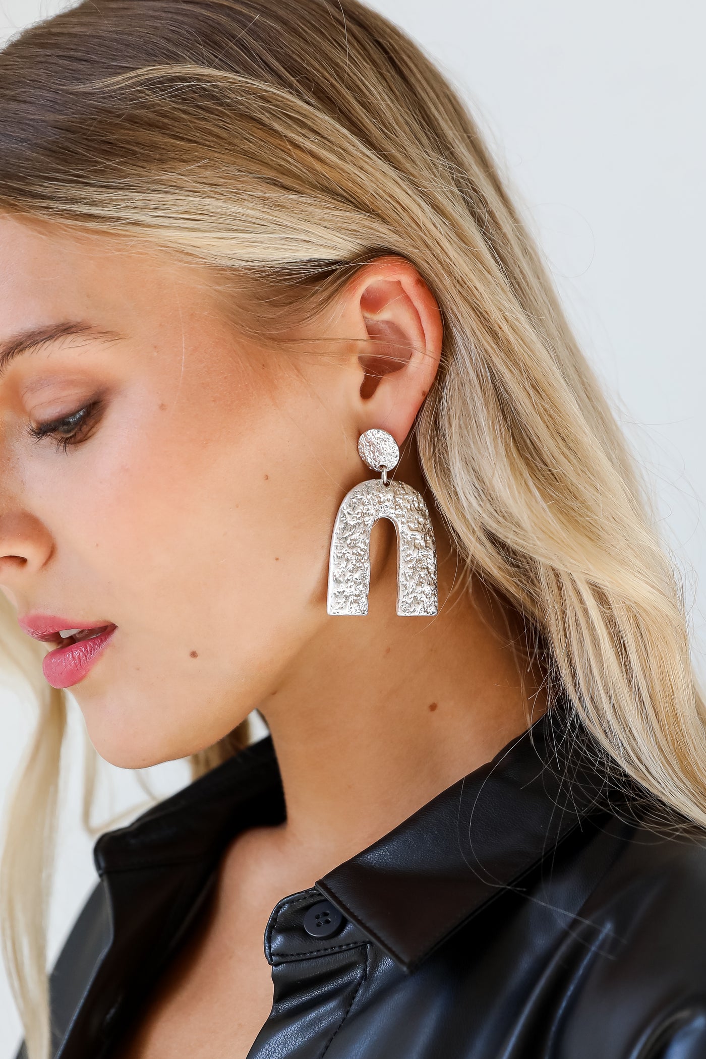 silver Hammered Statement Drop Earrings