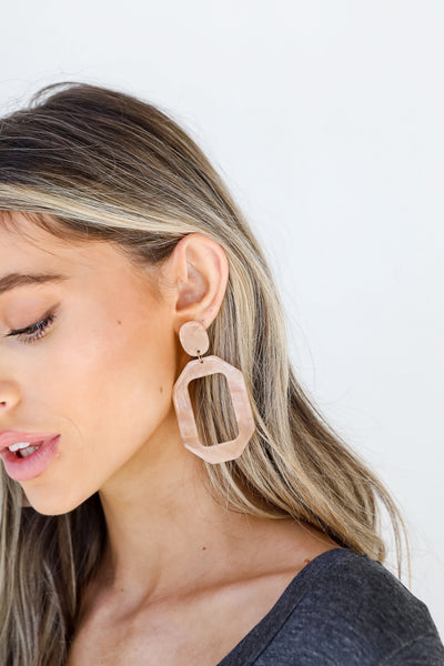 Acrylic Statement Earrings in natural on model
