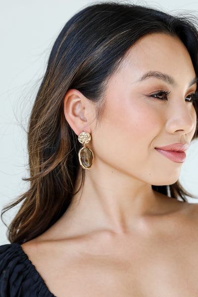 Gold Stone Drop Earrings on model