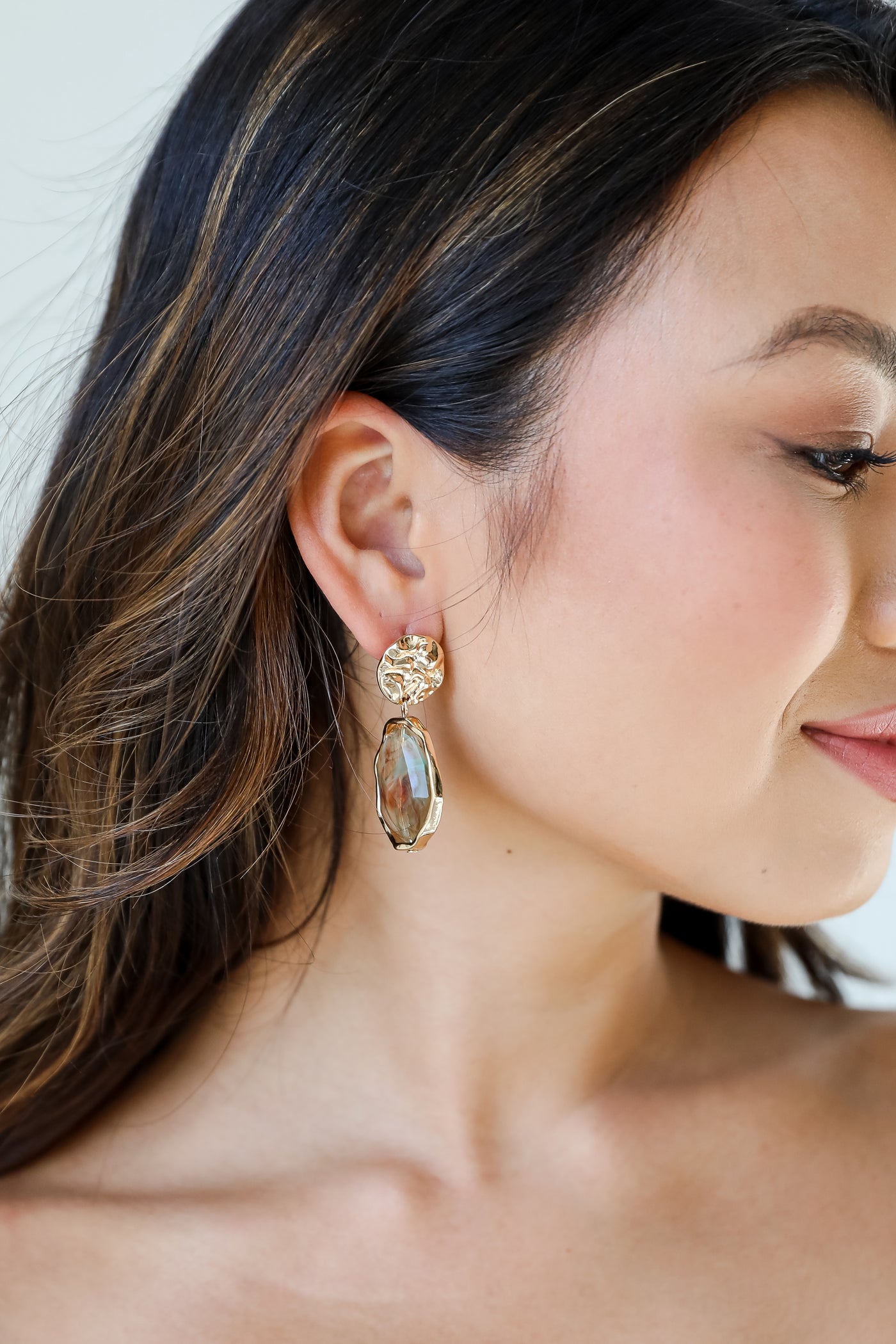 Gold Stone Drop Earrings