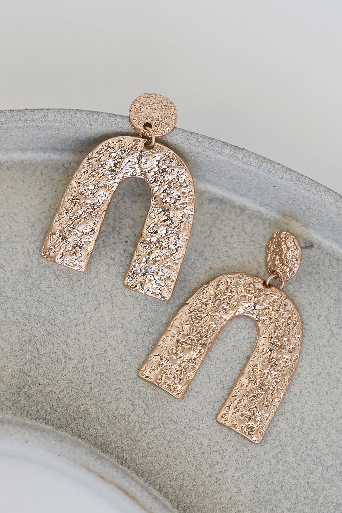 gold Hammered Statement Drop Earrings