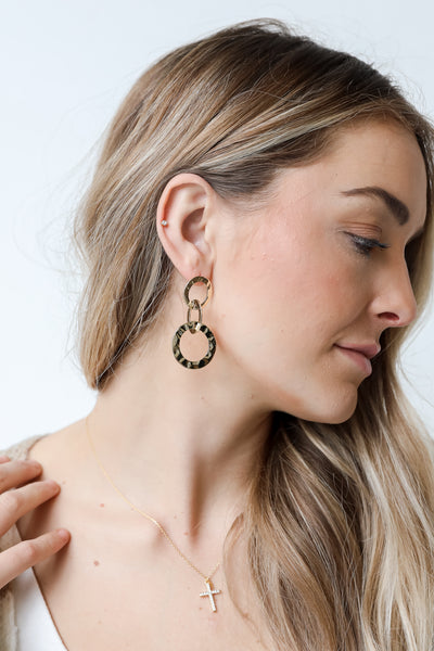 Gold Chainlink Drop Earrings on model