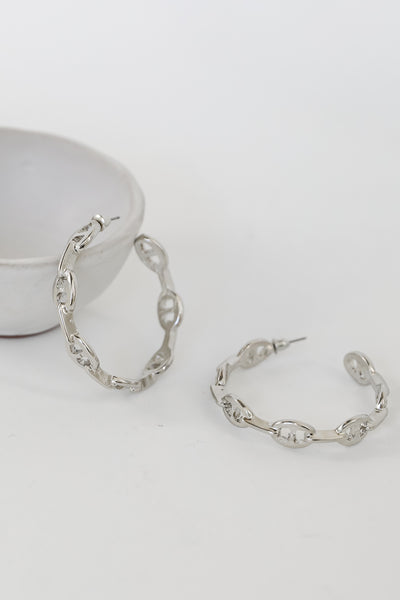 Silver Chain Hoop Earrings flat lay
