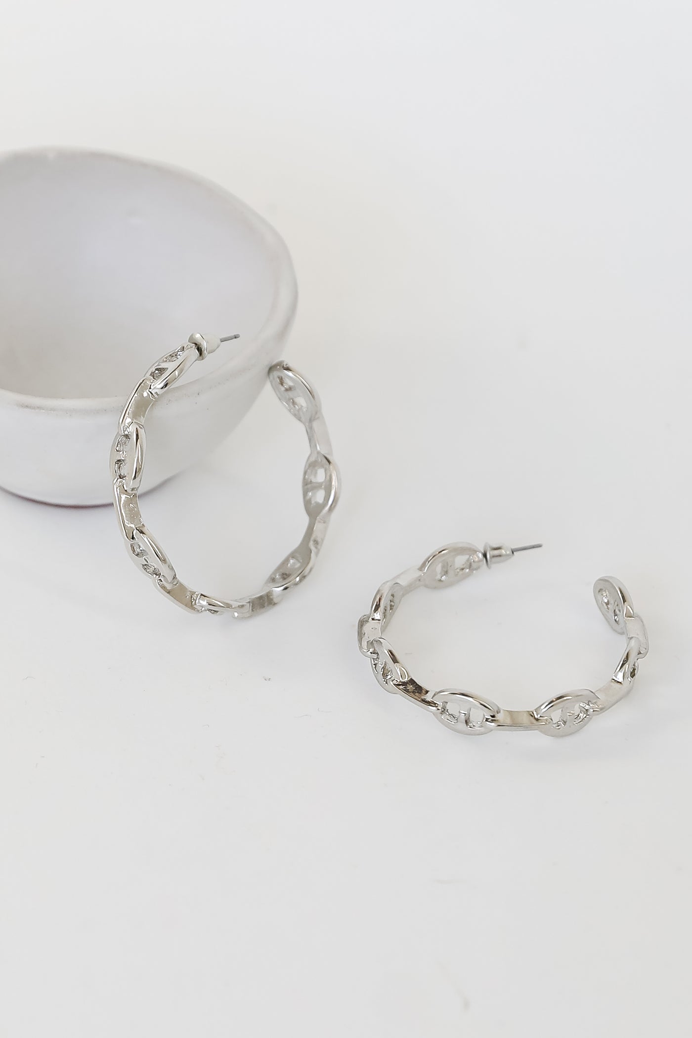 Silver Chain Hoop Earrings close up