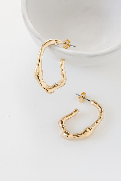Gold Abstract Hoop Earrings close up