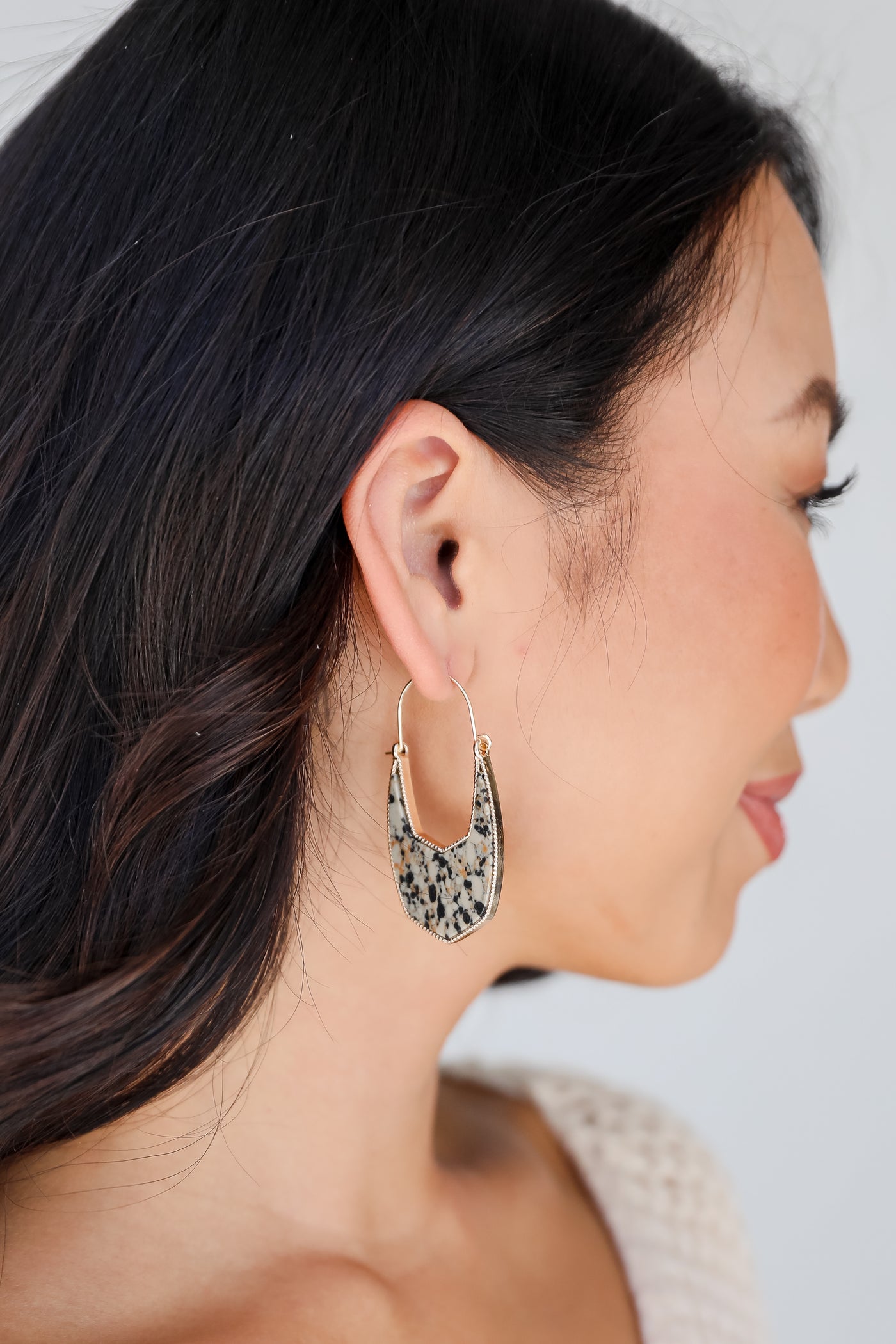 natural Acrylic Statement Earrings on model