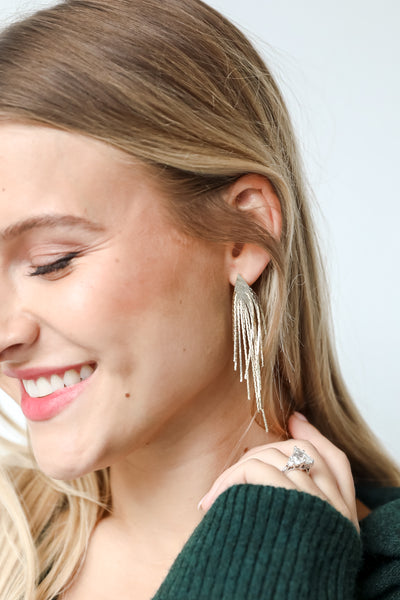 gold Fringe Earrings on model