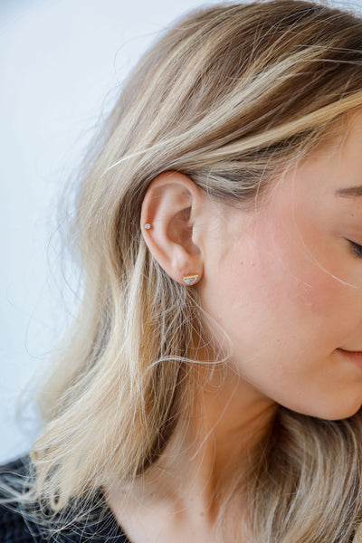 Gold Rhinestone Stud Earrings close up