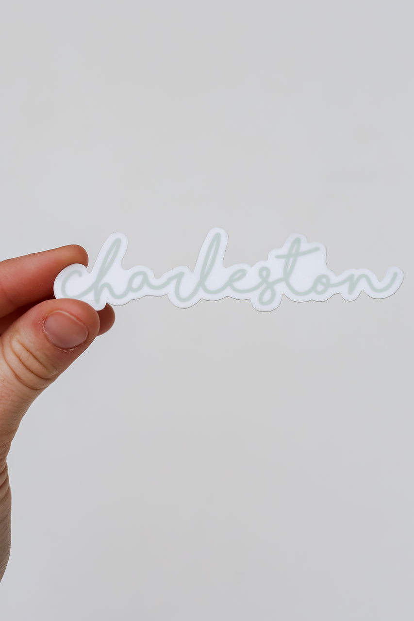 Small Charleston Script Sticker in mint flat lay