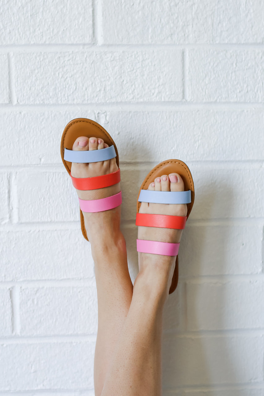 Strappy Slide Sandals in pink on model