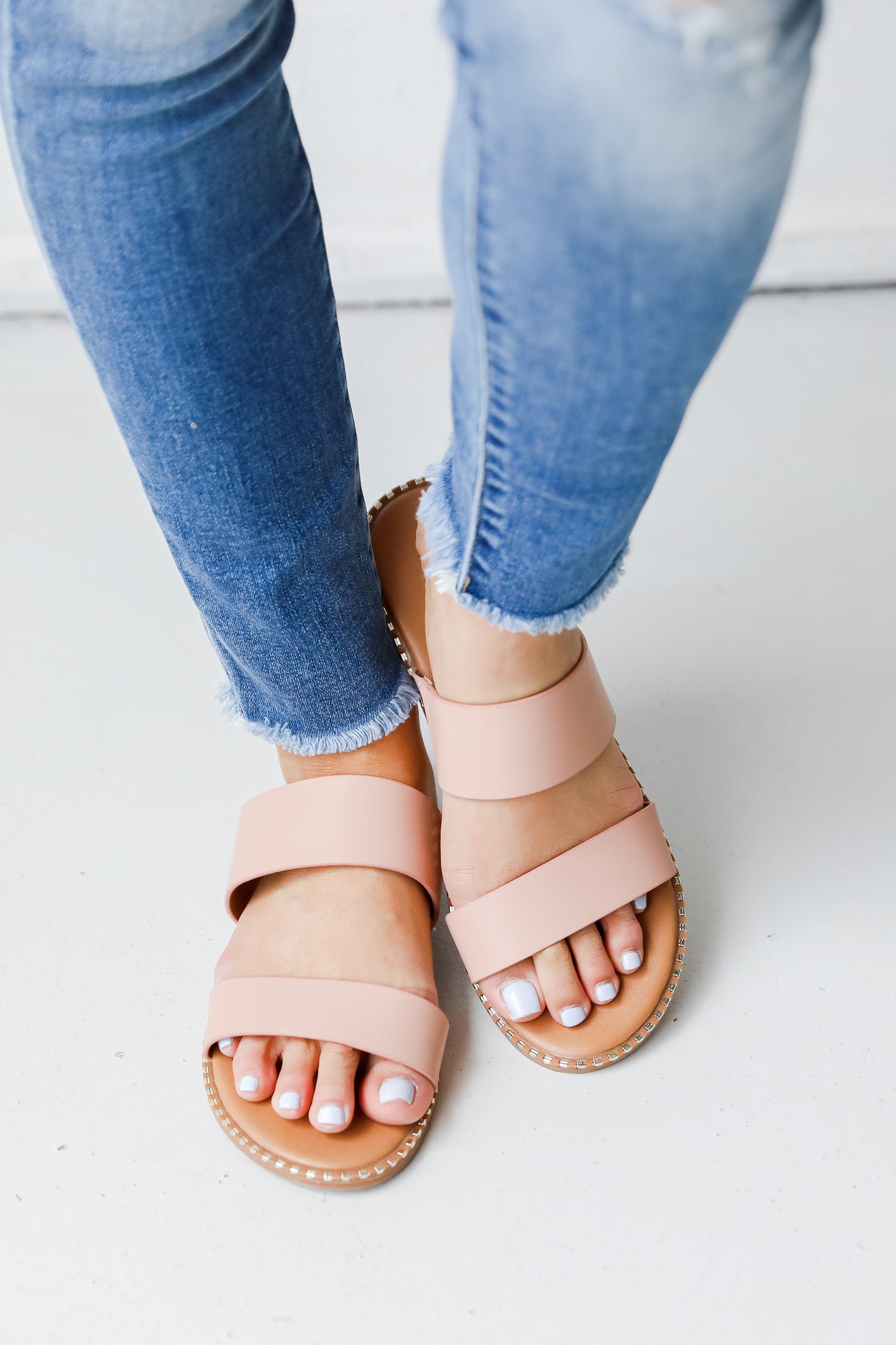 Double Strap Sandals in nude front view