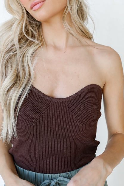 Knit Tube Top in mocha on model
