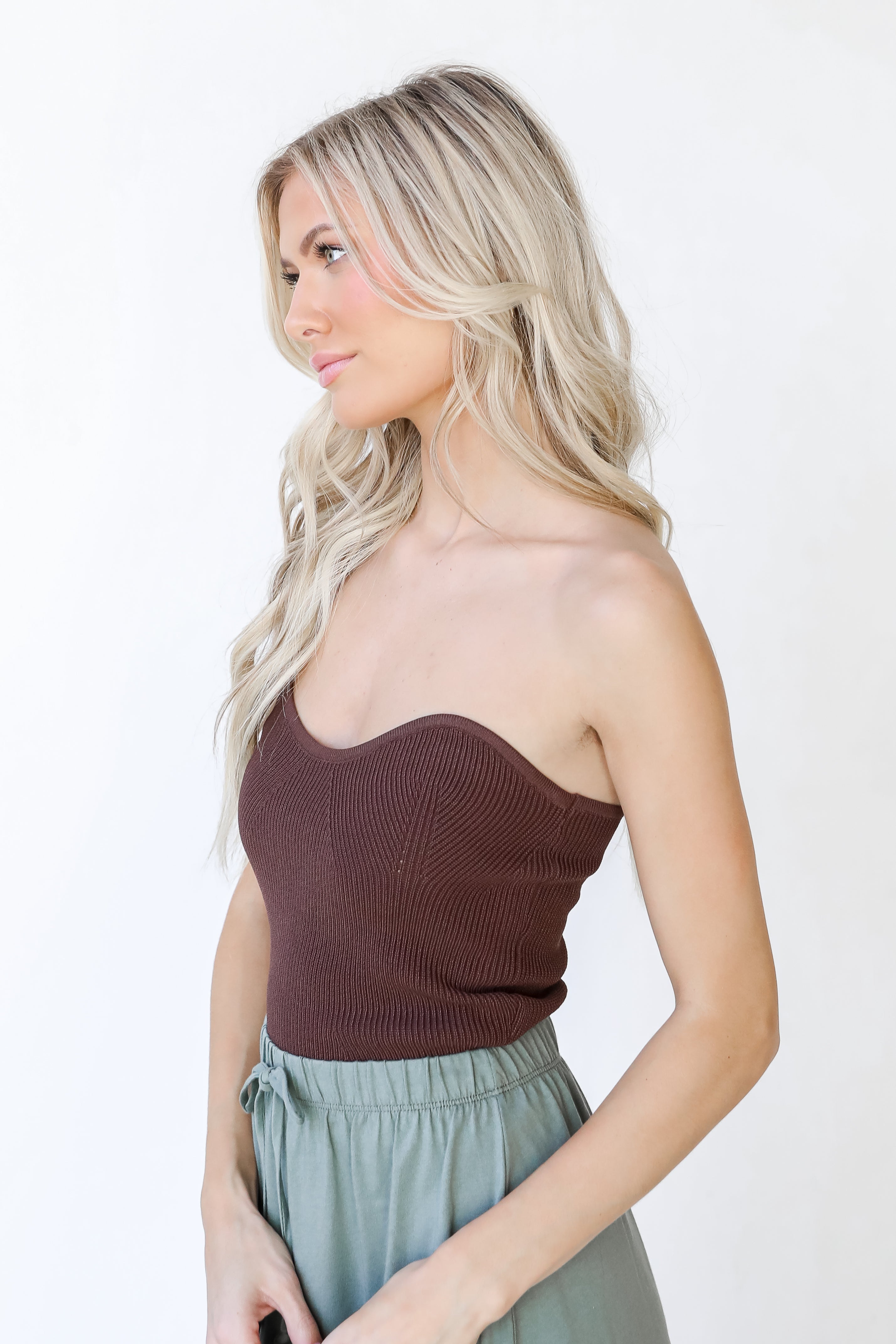 Knit Tube Top in mocha side view