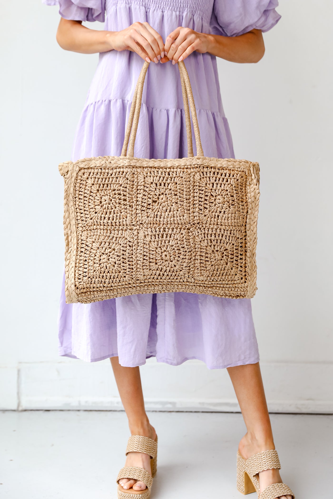 Straw Tote Bag on model