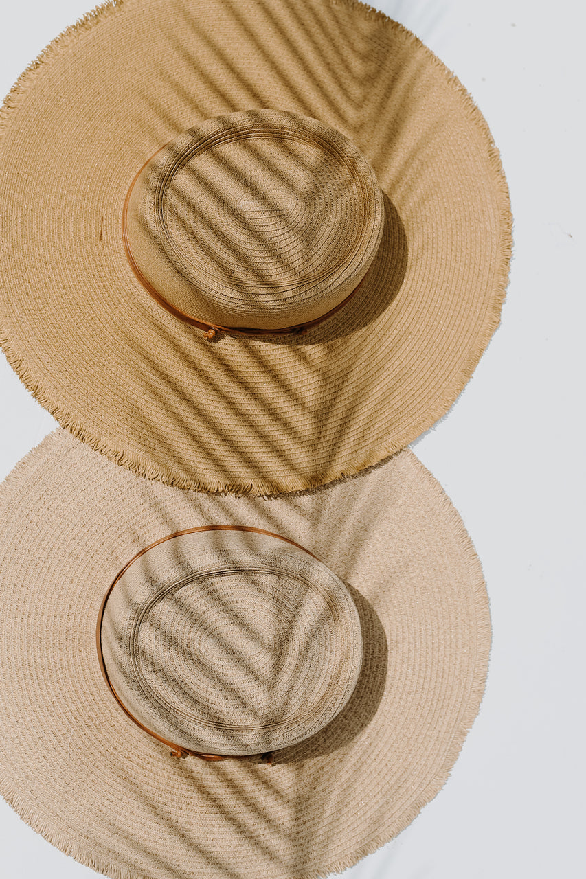 Frayed Straw Boater Hat flat lay