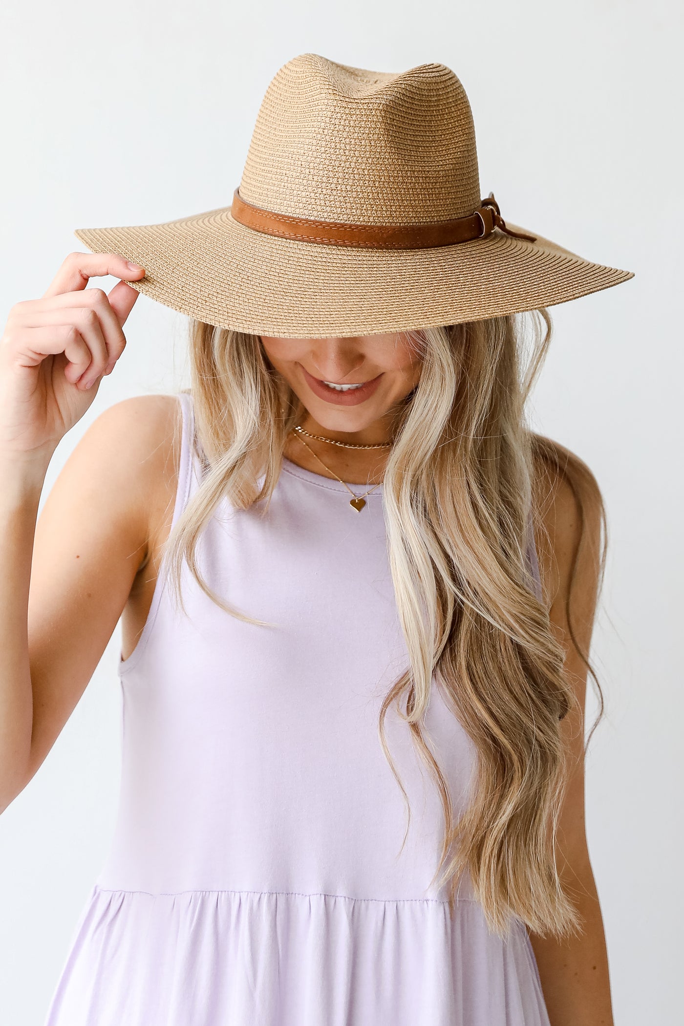 Straw Wide Brim Hat on model