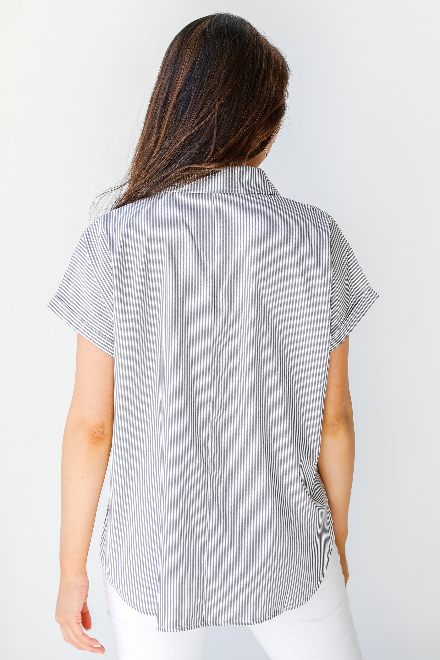 Striped Button-Up Blouse in black back view