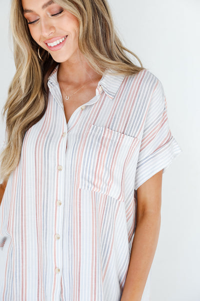 Striped Button-Up Blouse close up