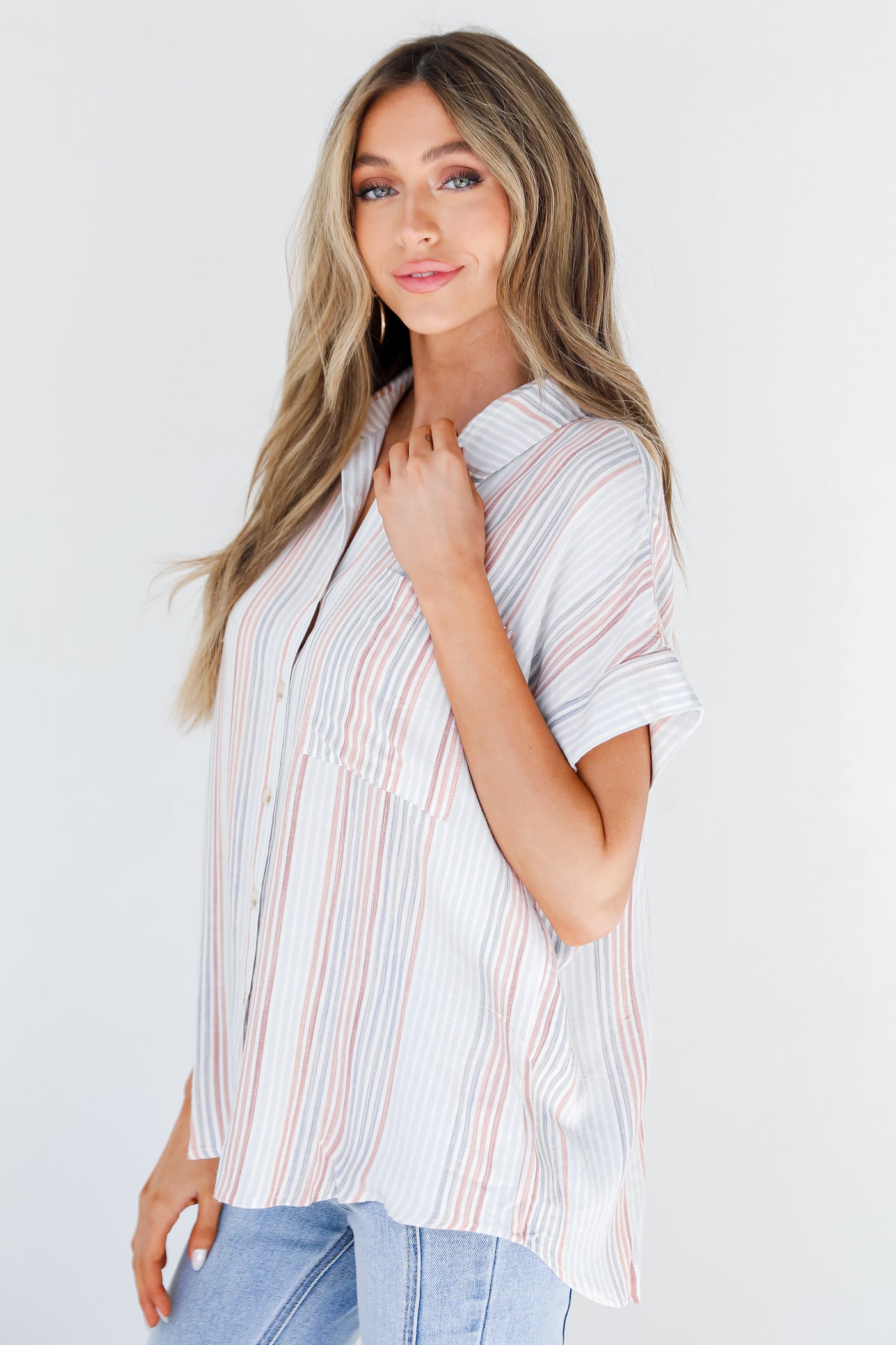 Striped Button-Up Blouse side view