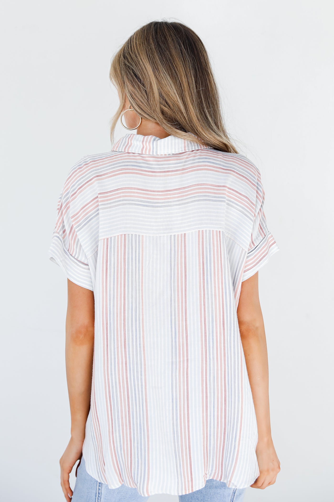 Striped Button-Up Blouse back view