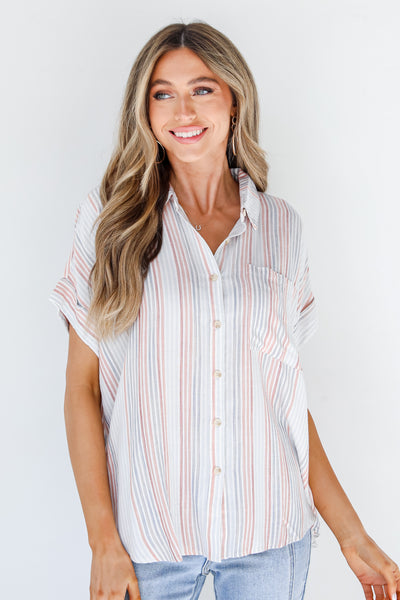 Striped Button-Up Blouse front view