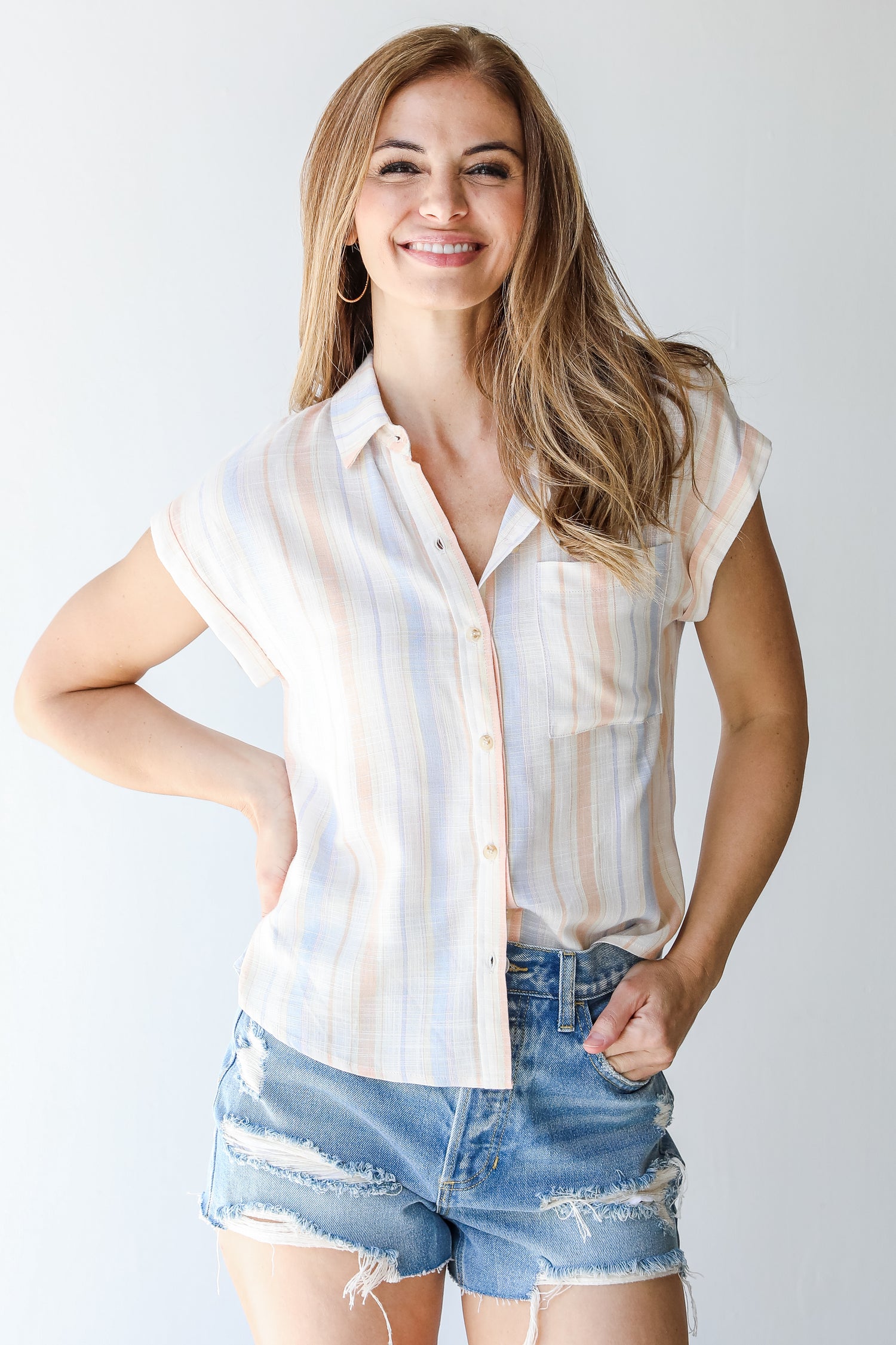 Striped Button-Up Blouse front view