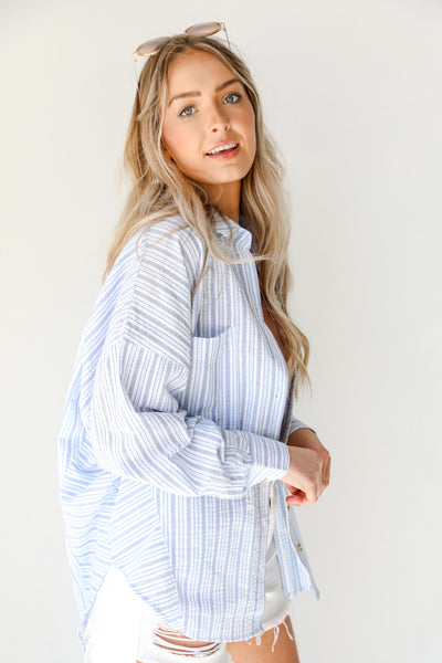 Striped Button-Up Blouse side view