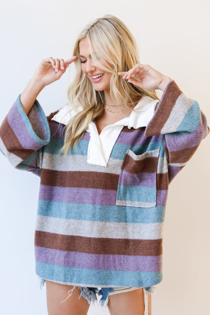 Striped Collared Top on model