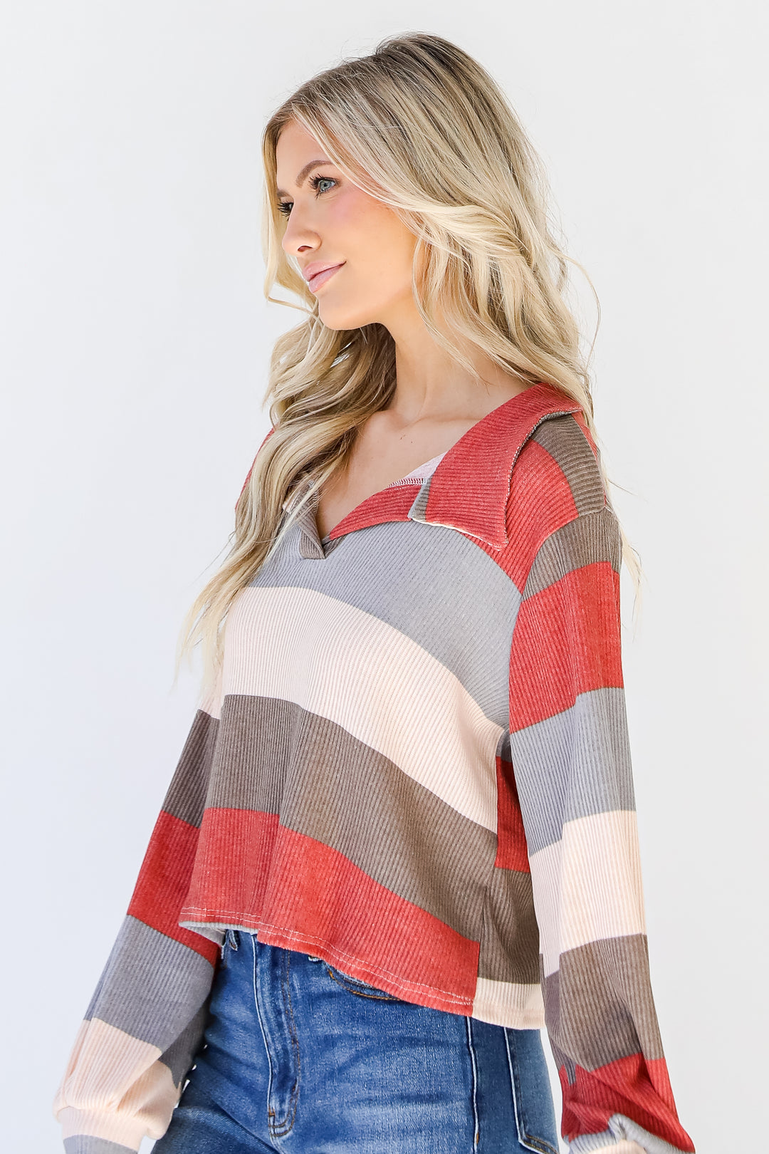 Striped Collared Top side view