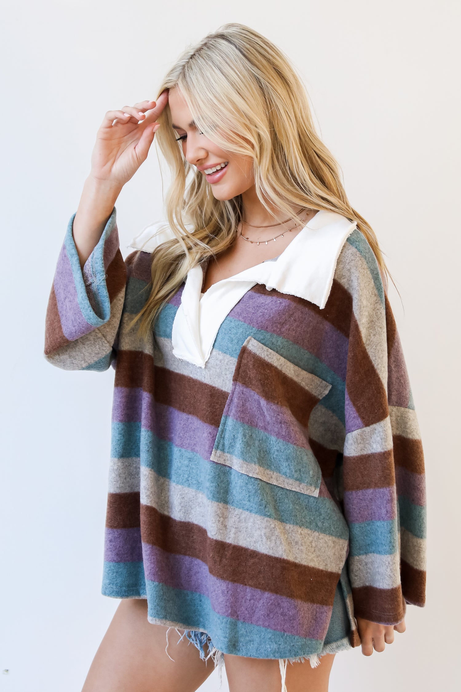 Striped Collared Top side view