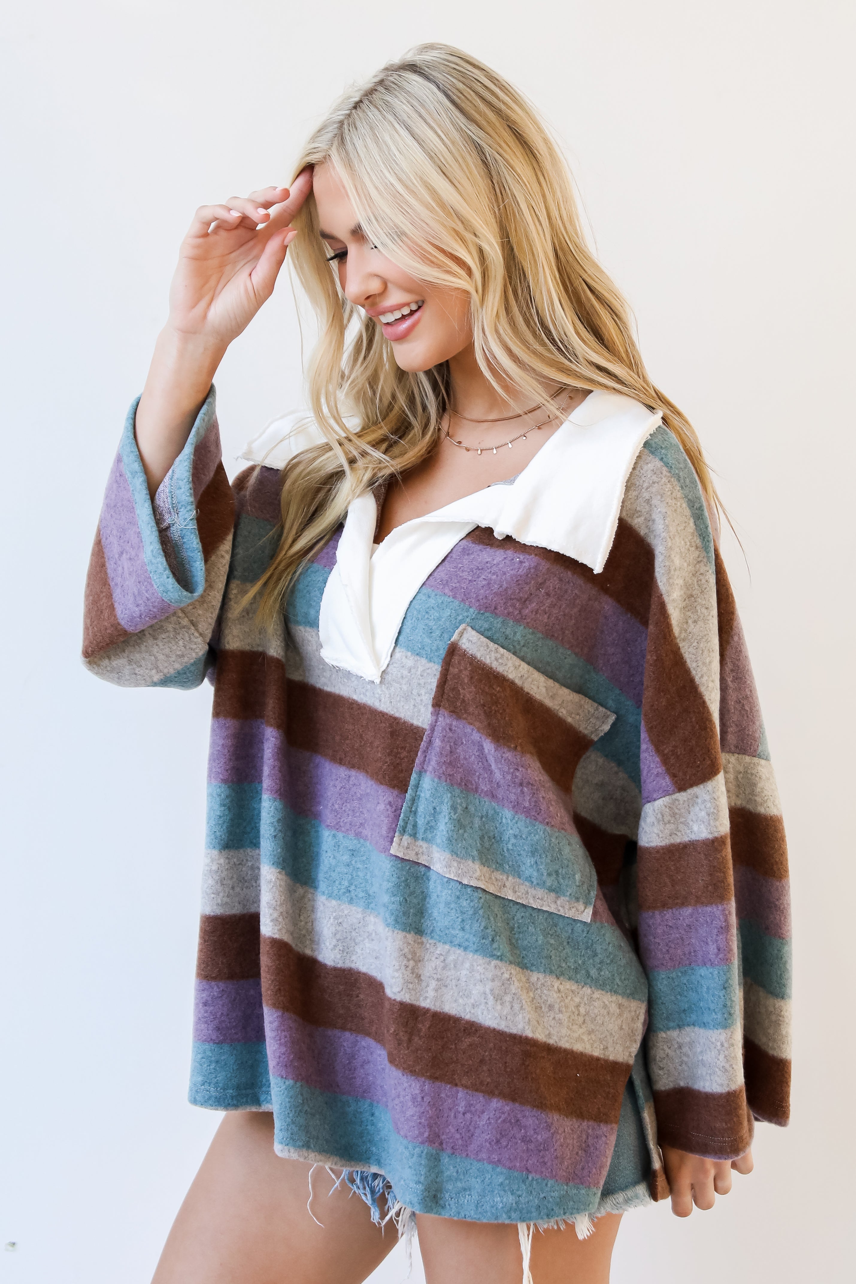 Striped Collared Top side view