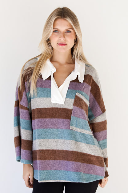 colorful Striped Collared Top