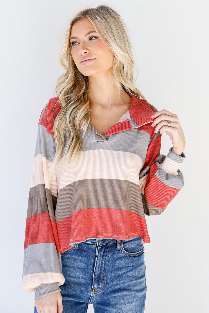 Striped Collared Top front view