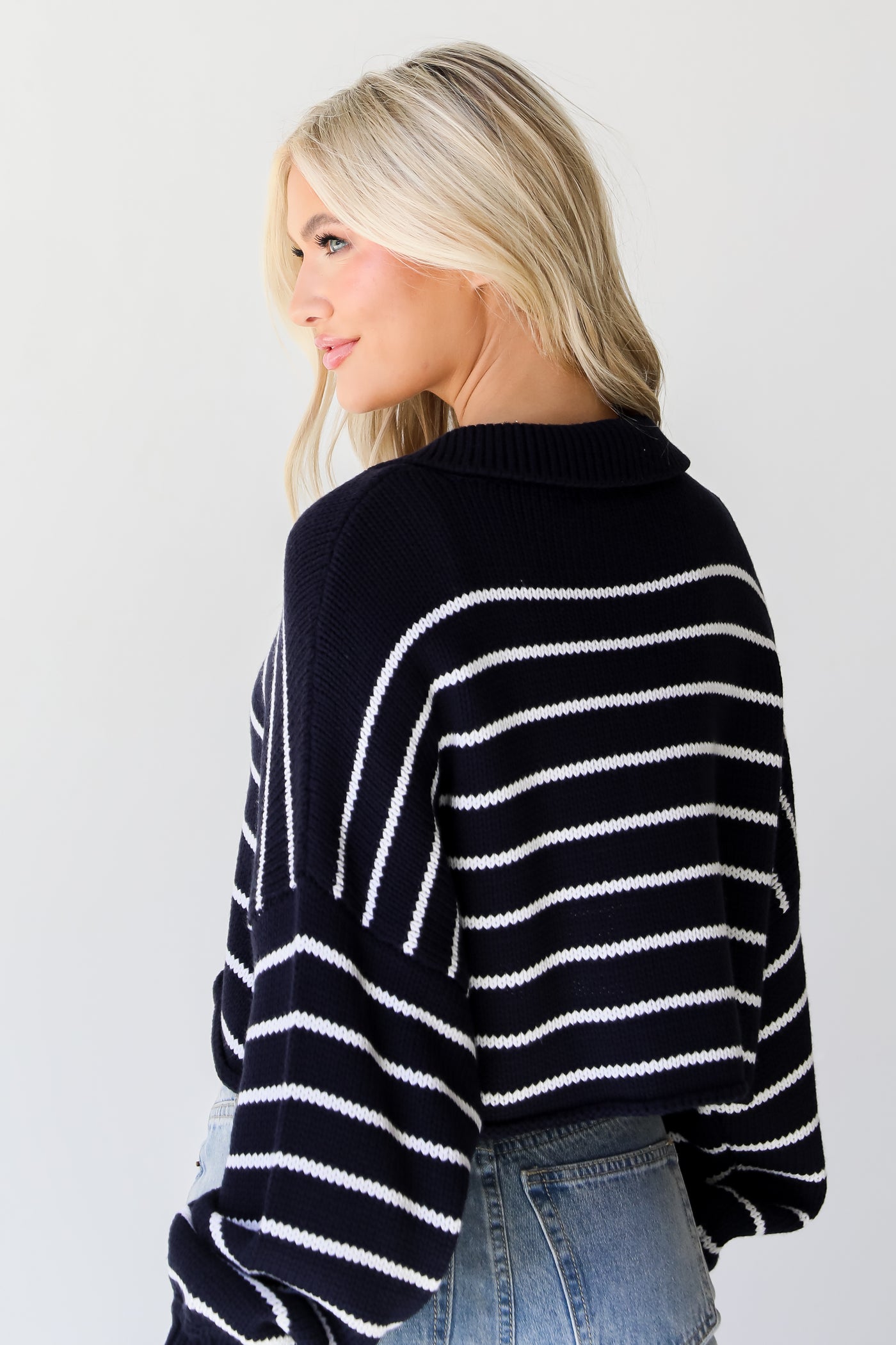 navy Striped Cropped Sweater back view