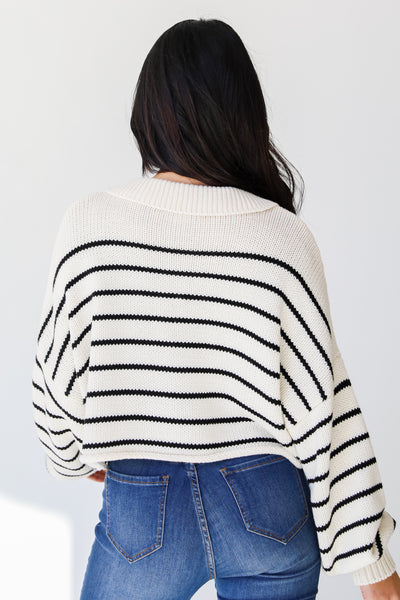 white Striped Cropped Sweater back view