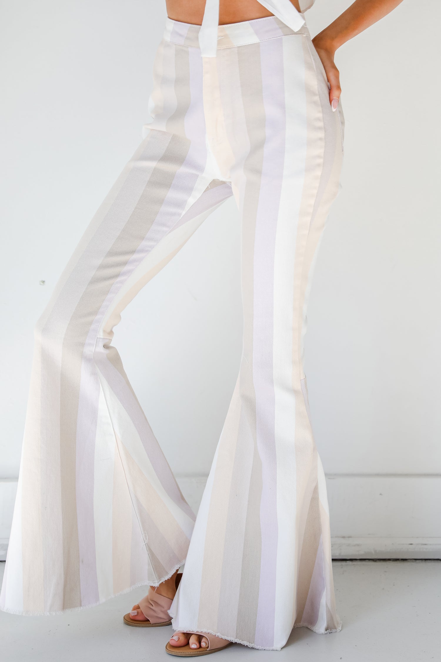 Striped Flare Jeans in lavender side view