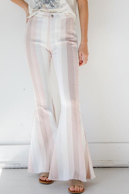 Striped Flare Jeans in blush