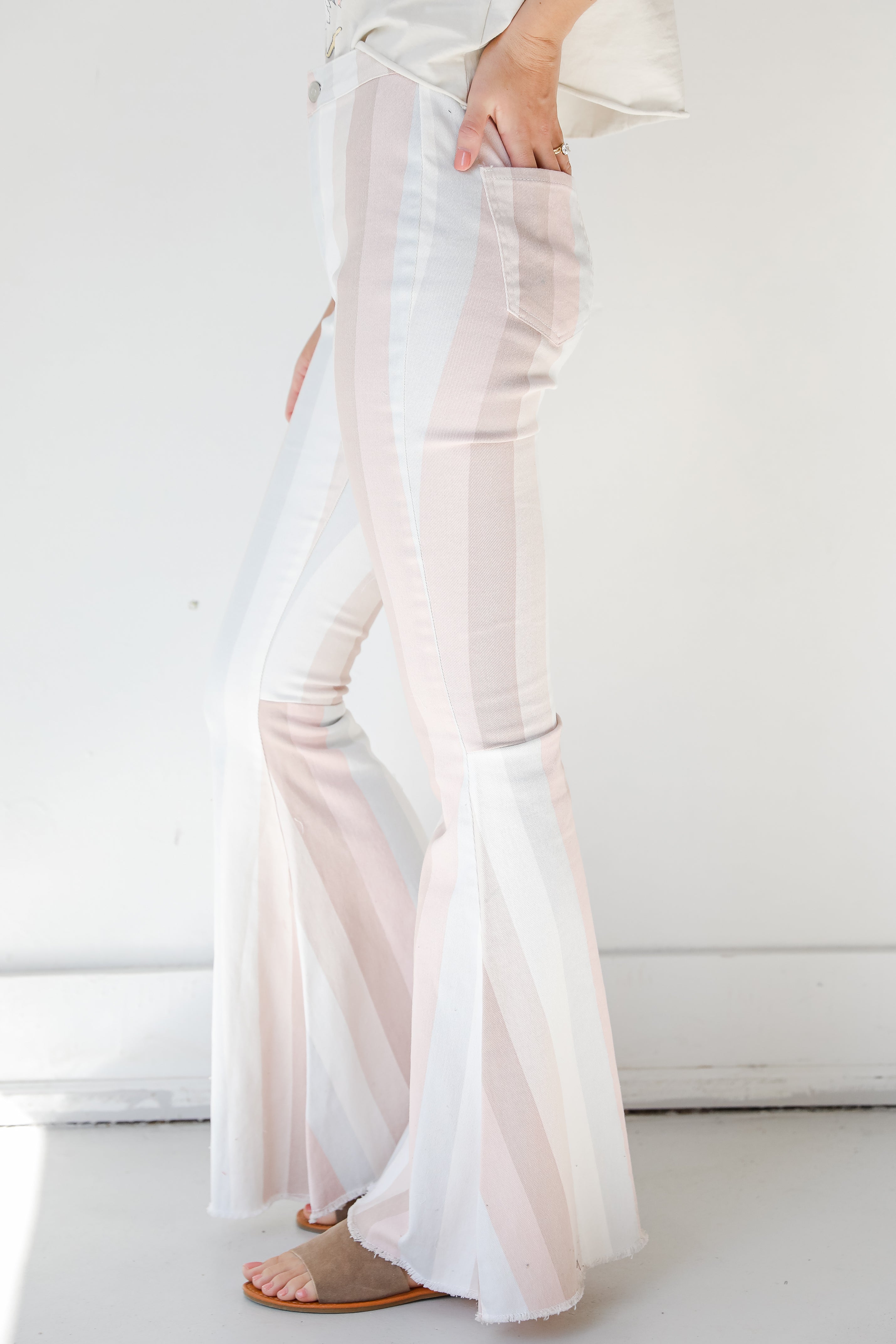 Striped Flare Jeans in blush side view