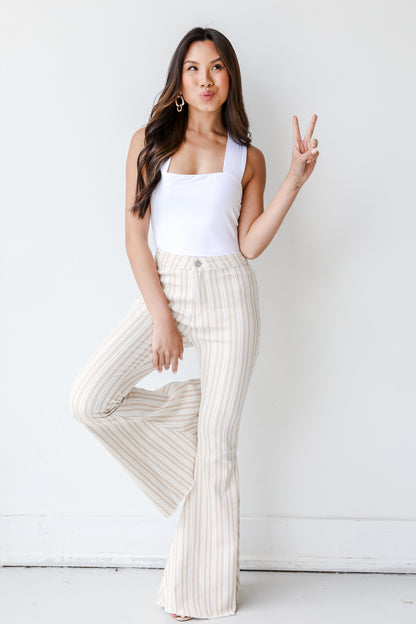 Striped Flare Jeans on model