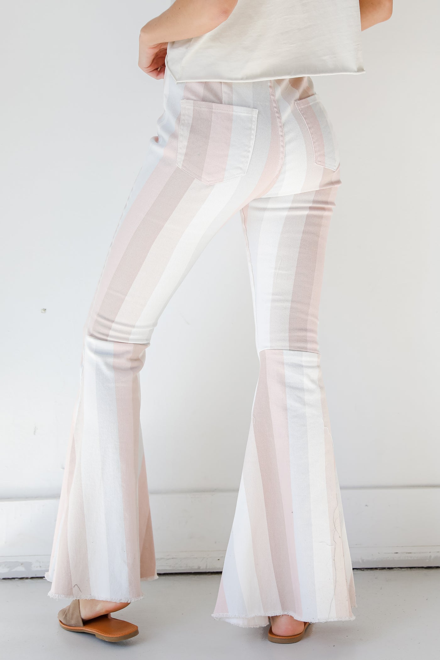 Striped Flare Jeans in blush back view