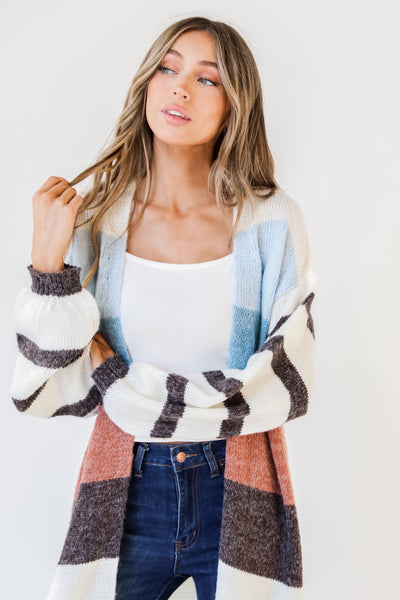 model wearing a Cozy Striped Sweater Cardigan