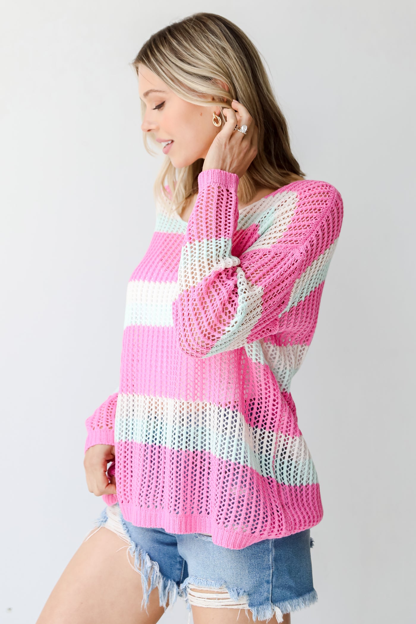 Striped Loose Knit Top side view