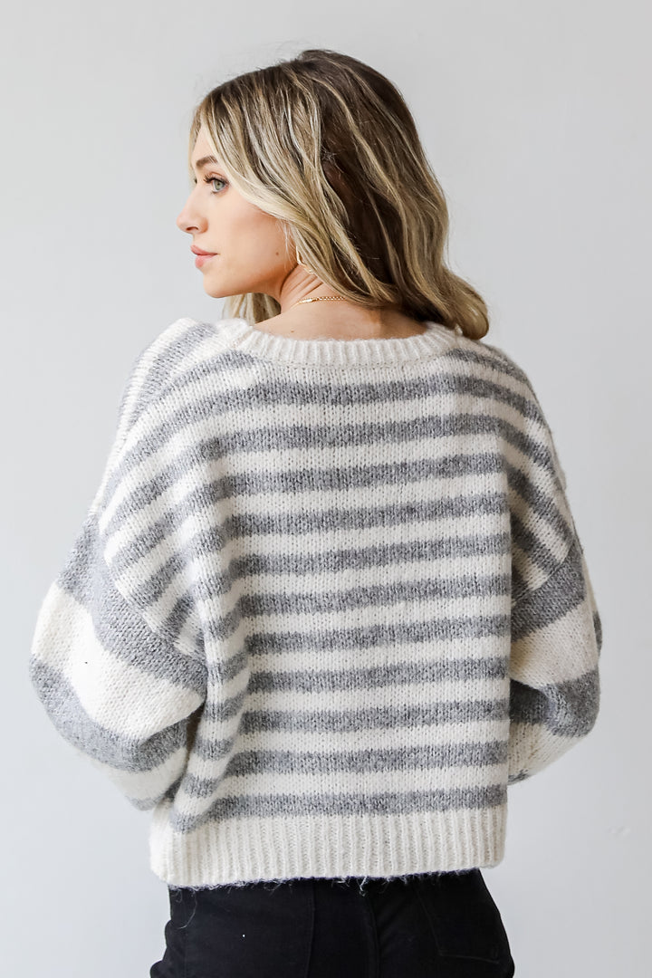 Striped Sweater in heather grey back view