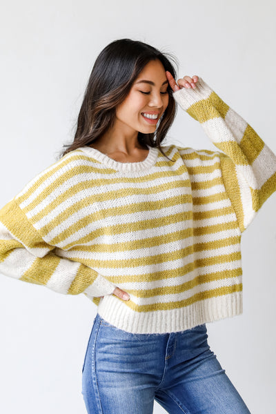 Striped Sweater in mustard side view