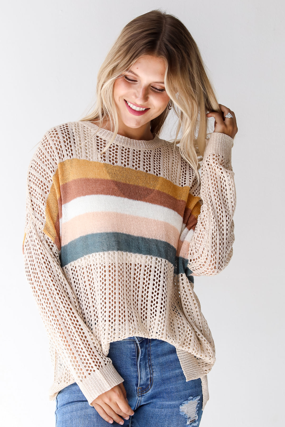 striped sweater on model