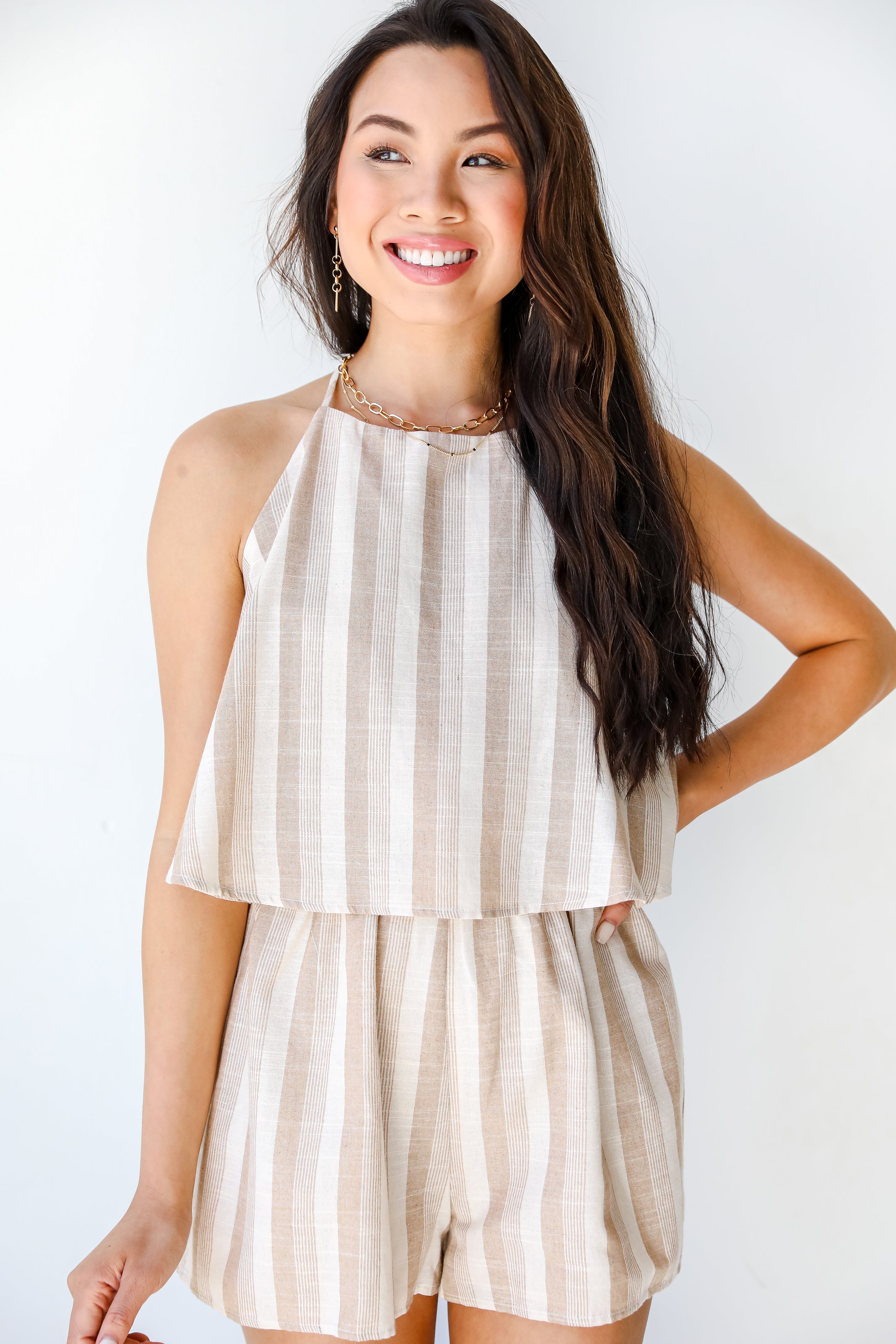 Striped Romper front view