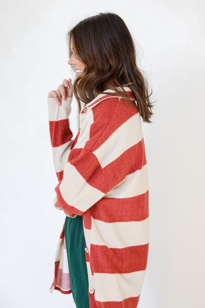 Striped Shacket in red side view